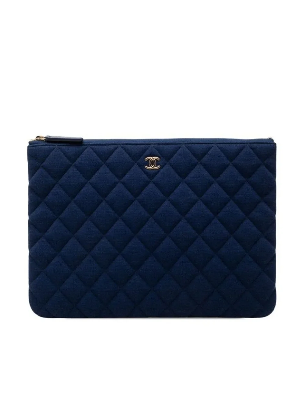 Chanel Quilted Clutch Navy Canvas